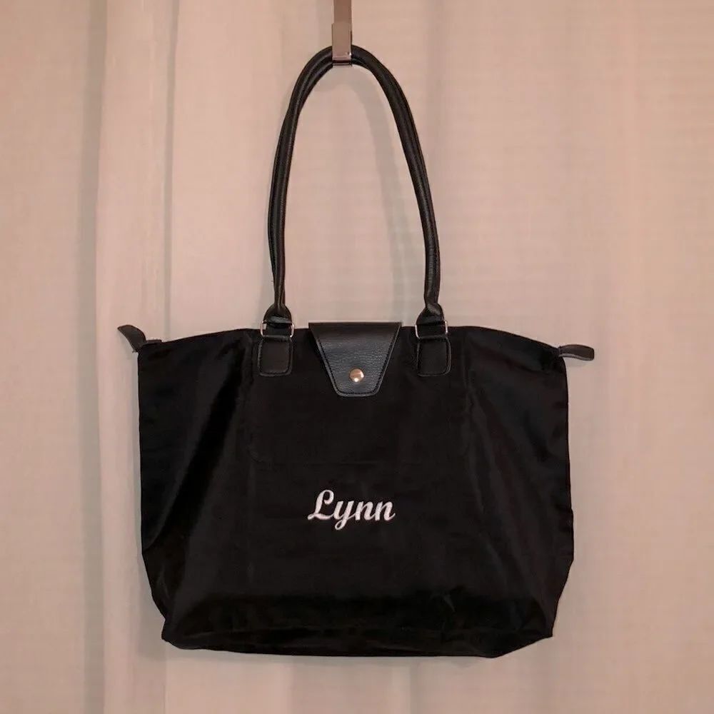 JoAnn Marie Designs LYNN Black Vinyl Personalized Foldable Packable Shoulder Bag